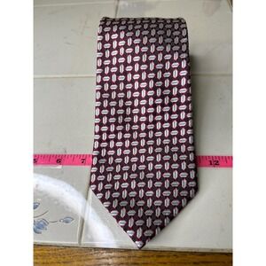 Paolo Davide Mens Silk Woven Handmade Geometric Pattern Burgundy Formal Tie